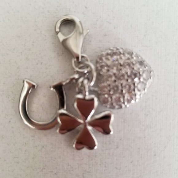 925 Sterling Silver Puffed Cubic Zirconia heart Cloverleaf Horseshoe Multi Charm - Picture 1 of 7